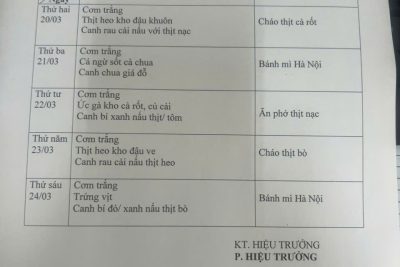 Thực đơn tuần 4/3/2026